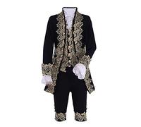 Victorian Rococo Costume 18th Century King Prince Cosplay Suit Men's Halloween Costume, Black, Large
