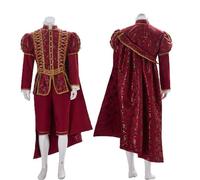 Victorian Rococo Costume Elizabethan Tudor Suits Mens Medieval Nobleman Outfit King Cosplay Halloween, Red, Large