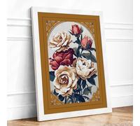 Victorian Rose Compendium Botanical Framed Wall Art Print A2 (59.4×42cm) White, Wall Decor for Living Room, Bedroom, Office & Home, Ready to Hang, Art Gift