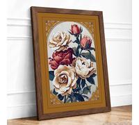 Victorian Rose Compendium Botanical Framed Wall Art Print A4 (29.7×21cm) Walnut, Wall Decor for Living Room, Bedroom, Office & Home, Ready to Hang, Art Gift