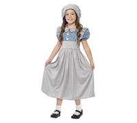 Smiffys Victorian School Girl Costume, Grey with Dress & Hat, Girls Fancy Dress, Child Dress Up Costumes Halloween, World Book Day