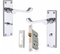 Victorian Scroll Bathroom Door Handles with Lock, 64mm Bathroom Door Lock & Handle Set,