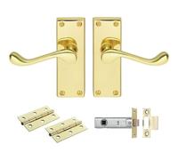 Victorian Scroll Door Handle & Latch Pack - Electro Brassed Lever On Plate Kit