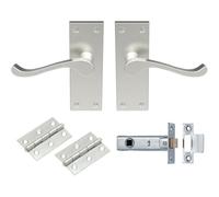 Victorian Scroll Door Handle & Latch Pack - Satin Nickel Lever On Plate Kit