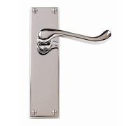 Victorian Scroll Door Handle Lever On Backplate Long - Latch Set - Polished Chrome