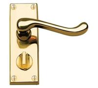 Victorian Scroll Door Handle Lever On Backplate -Privacy Set - Polished Brass