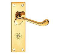Victorian Scroll Door Handle Lever On Backplate -Privacy Set - Polished Brass