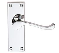 Victorian Scroll Door Handle Lever On Backplate Short - Latch Set - Polished Brass