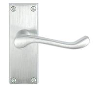 Victorian Scroll Door Handle Lever On Backplate Short - Latch Set - Satin Chrome