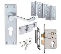 Victorian Scroll Door Handle Set - Euro Lock Door Pack - Satin Chrome