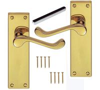 Victorian Scroll Door Handles in Polished Brass Finish, 1 Pair - 150mm x 42mm Backplate from Ironmongery Hardware Online