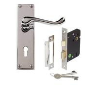 EUROART Victorian Scroll Lever Lock Internal Door Handle JV10CPC-Lock & 2.5" 3 Lever sash Lock with 2 Keys