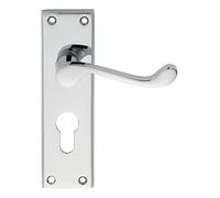 Victorian Scroll Lever on Backplate Door Handle Set Traditional Interior Lever Handle with Decorative Scroll Design for UK Period Properties (Lock - Euro, Polished Chrome, 150mm x 43mm Backplate)