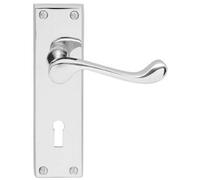 Victorian Scroll Lever on Rectangular Lock Backplate 155 x 41mm Polished Chrome