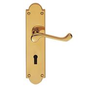 VICTORIAN SCROLL LEVER ON SHAPED BACKPLATE - LOCK 57MM C/C