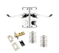 Victorian Scroll Lever Thumb Lock Privacy Door Handle - Polished Chrome - Complete Door Pack - Designer Levers