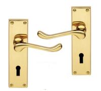Victorian Scroll Polished Brass Lever Lock Door Handles 145 x 38mm