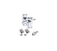 Victorian Scroll Polished Chrome Door Handle Pair with 64mm Tubular Latch 2X 75mm Hinges Interior Door Pack Set