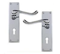 Victorian Scroll Polished Chrome Lever Lock Door Handles 150 x 40mm