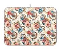 Victorian Shabby Chic Dish Drying Mat Kitchen Counter Mat | Soft Quilted Layers, Protects Worktops and Tableware, Foldable Design, Hanging Loop, Easy to Clean, Suitable for Daily Use
