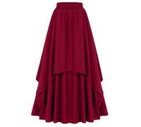 Victorian Skirt Long Steampunk Skirt Red Vintage Pirate Skirt A-line Festive Elegant Medieval Skirt with Double Layer High Waist Ruffle Hem Halloween Costumes