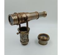Victorian Spyglass Telescope Cane Handle with Antique Compass - Brass Walking Stick Handle 11 CM