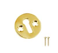 Victorian Standard Profile Keyhole Open Lock Cover Plate 35mm Polished Brass Round Escutcheon Plate with Fixing Screws Pack of 1