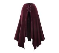 Victorian Steampunk Skirt for Women - High Waist Lace-Up Corset Design, Gothic Renaissance Irregular Strappy Maxi Skirt, Burgundy, One Size