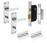 Victorian Straight Door Handle Complete Bathroom Door Pack - Polished Chrome - Handle/thumb Lock/hinges - Designer Levers