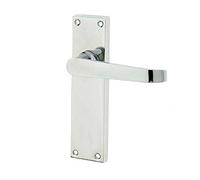 Victorian Straight Door Handle Lever Latch Long Plate Polished Chrome - 150 x 40mm