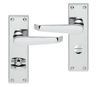Victorian Straight Lever Door Handle on Bathroom Profile Backplate with Privacy Turn and Safety Release (Polished Chrome)