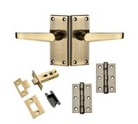 Victorian Straight Lever Short Door Handle - Antique Brass - Complete Door Pack - Internal - Designer Levers