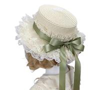 Victorian Straw Sun Hat with Lace Brims and Ribbon Bowknot for Women Fashion Anime Costume Bonnet for Theme Event Garden Styles Army Green