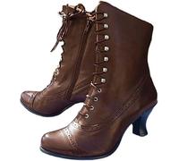 Victorian Style Boots Womens Goth Boots Cowboy Boot Brown Ankle Round Toe Side Women'S Square Toe Western Fashion Ankle Side Heel Vintage Booties