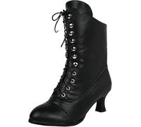 Victorian Style Boots Womens Lace Up Ankle Cowboy Boot Black heeled Ankle Round Toe Side Women'S Square Toe Western Fashion Ankle Side Heel Vintage Booties