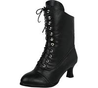 Victorian Style Boots Womens Lace Up Ankle Cowboy Boot Black heeled Ankle Round Toe Side Women'S Square Toe Western Fashion Ankle Side Heel Vintage Booties