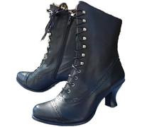 Victorian Style Boots Womens Lace Up Ankle Cowboy Boot Brown Ankle Round Toe Side Women'S Square Toe Western Fashion Ankle Side Heel Vintage Booties
