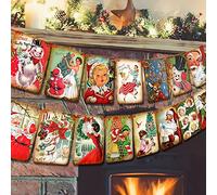 Victorian Style Christmas Banner, Traditional Vintage Santa Decorations for Home, Office, Party, Fireplace Mantle