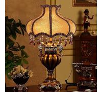 Victorian Style d Table Lamp,Traditional European Bead,Antique Fabric Bedside Desk Plug in for Living Room Bedroom