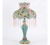 Victorian Style Desk Lamp, Antique Fabric Table Lamp for Living Room, Bedroom Nightstand, Romantic Coquette Home Decor, Floral Embroidery with Beaded Fringe & Hand-Painted Resin Base, 22" H