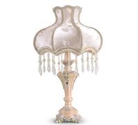 Victorian Style Desk Lamp, Antique Fabric Table Lamp for Living Room, Bedroom Nightstand, Romantic Coquette Home Decor, Floral Embroidery with Beaded Fringe & Hand-Painted Resin Base, 22" H