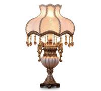 Victorian Style Desk Lamp, Antique Fabric Table Lamp for Living Room, Bedroom Nightstand, Romantic Coquette Home Decor, Floral Embroidery with Beaded Fringe & Hand-Painted Resin Base, 22" H(F)