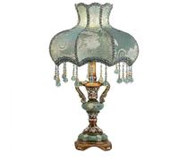 Victorian Style Desk Lamp, Antique Fabric Table Lamp for Living Room, Bedroom Nightstand, Romantic Coquette Home Decor, Floral Embroidery with Beaded Fringe & Hand-Painted Resin Base, 22" H