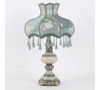 Victorian Style Desk Lamp, Antique Fabric Table Lamp for Living Room, Bedroom Nightstand, Romantic Coquette Home Decor, Floral Embroidery with Beaded Fringe & Hand-Painted Resin Base, 22" H(D)