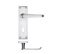 Victorian Style Door Lever Handle, Flat Design on Lock Backplate, Satin Chrome, 150 x 40mm, Face-Fix Installation, PR041SC