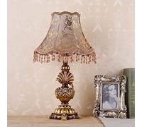 Victorian Style Gold Table Lamp with Handmade Fabric Lampshade and Resin Flower Carved Base - Retro Pastoral Luxury Desk Light for Living Room and Bedroom