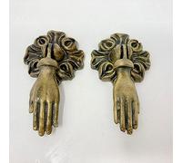 Victorian Style Pair (x 2) Vintage Hands Iron Drawer Pulls, French Chic, Cabinet Door Handle, Door Knob (Antique Brass)