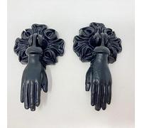 Victorian Style Pair (x 2) Vintage Hands Iron Drawer Pulls, French Chic, Cabinet Door Handle, Door Knob (Black)