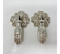Victorian Style Pair (x 2) Vintage Hands Iron Drawer Pulls, French Chic, Cabinet Door Handle, Door Knob (Silver)
