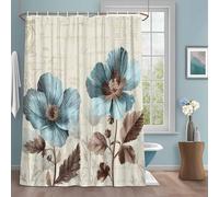 Victorian Style Shower Curtain with 12 Hooks Blue Retro Poppy Flower Plant Waterproof Fabric Shower Curtains Sets for Bathroom Bath Decorations, Machine Washable, 60"x72"